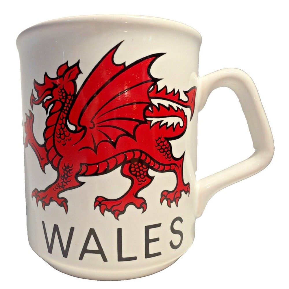 Vintage Wales Welsh Red Dragon Coffee Mug Cymru Souvenir Ceramic Tea Cup
